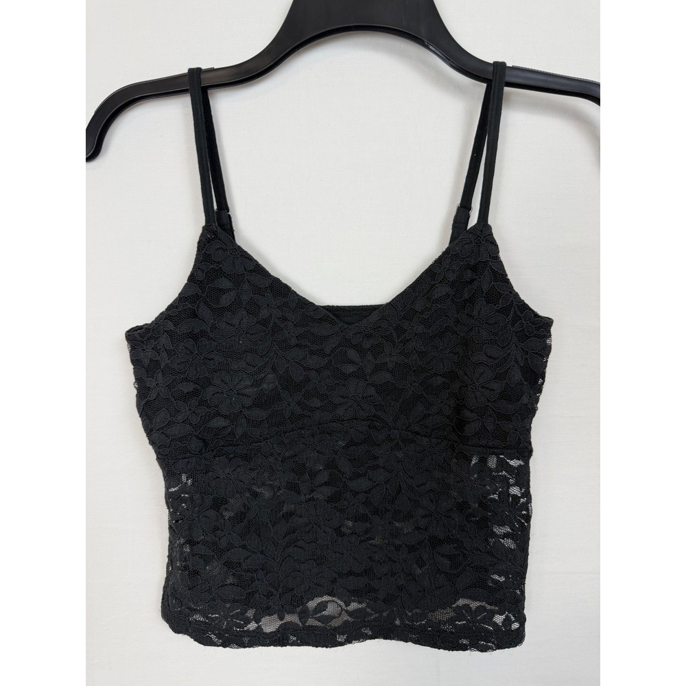 Hollister Women Top S Black Floral Lace Cropped Camisole V-Neck